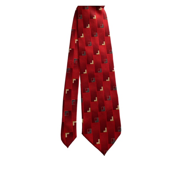 Alexander Julian Silk Tie Handmade Woven Tipped Bar Tac Tie Loop Red Geo 60x3.75 - Picture 3 of 12